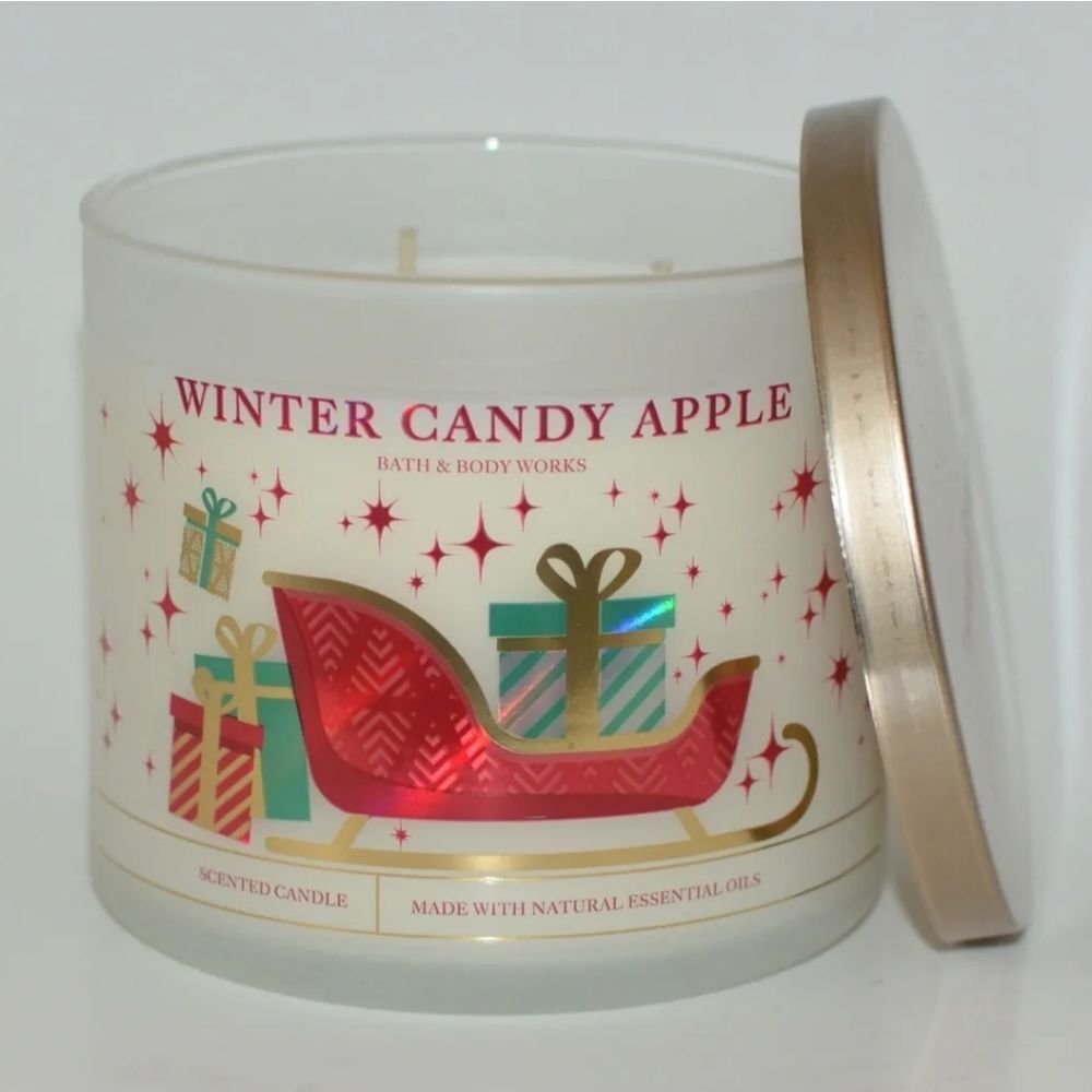 BATH & BODY WORKS WINTER CANDY APPLE SCENTED CANDLE 3 WICK 14.5OZ LARGE SLEIGH